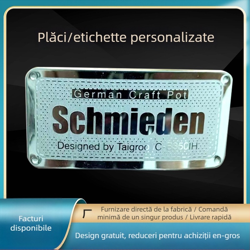 Semne metalice personalizate — oțel inoxidabil și aluminiu, imprimare serigrafică sau gravură, semne versatile pentru siguranță, vehicule și mobilier