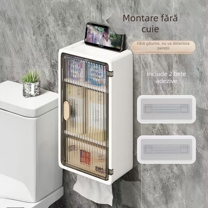 Cutie de depozitare pentru baie, montată pe perete, PP plastic, model minimalist, stil modern, 200 g