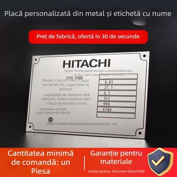 Placă metalică pentru echipamente – oțel inoxidabil; imprimare UV cu ecran; finisaj lucios; potrivită pentru fabrici, școli și facilități industriale