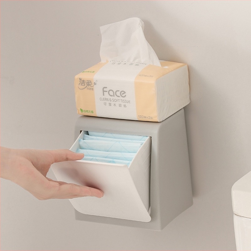 Cutie de depozitare montată pe perete, cu capac rabatabil, fără găuri, mare capacitate, PP plastic, pentru baie și bucătărie