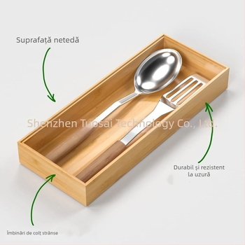 Organizator de sertar din bambus pentru tacâmuri – spațiu de depozitare stivabil, stil modern minimalist; Material: bambus; Imprimare logo: posibil; Personalizare: Da; Lansare produs: 2025.