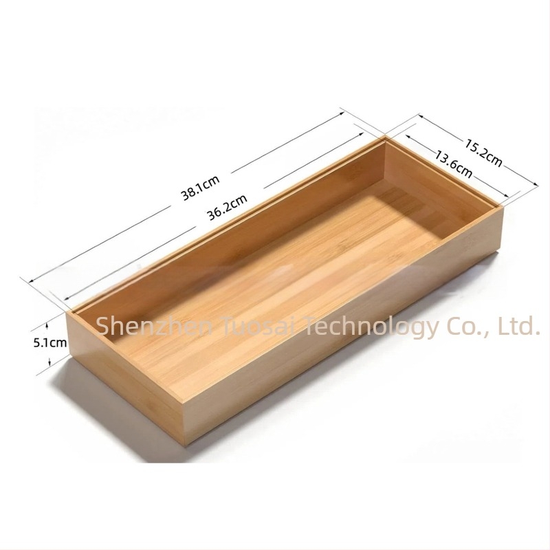 Organizator de sertar din bambus pentru tacâmuri – spațiu de depozitare stivabil, stil modern minimalist; Material: bambus; Imprimare logo: posibil; Personalizare: Da; Lansare produs: 2025.