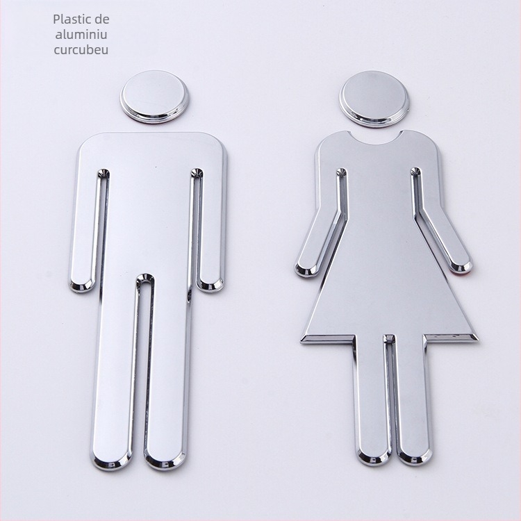 Semn 3D pentru toaletă – ABS material, acoperire electroplatină, semnalizare de ușă personalizabilă