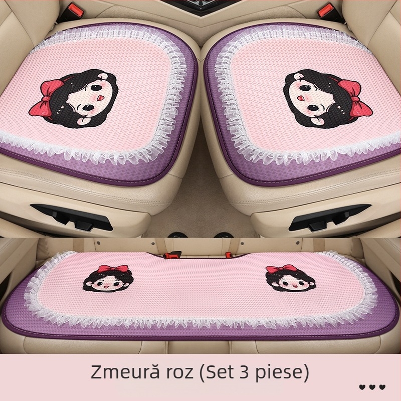 Set de trei perne pentru scaun auto, suprafață din plasă respirabilă, umplutură din burete, design desen animat cusut, potrivit pentru toate sezoanele