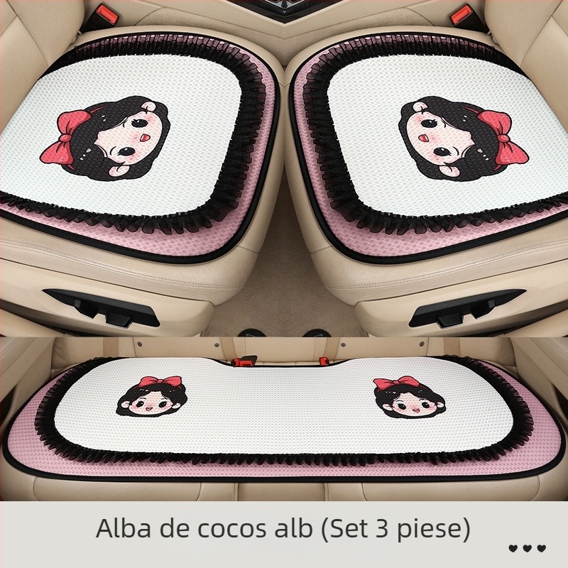 Set de trei perne pentru scaun auto, suprafață din plasă respirabilă, umplutură din burete, design desen animat cusut, potrivit pentru toate sezoanele