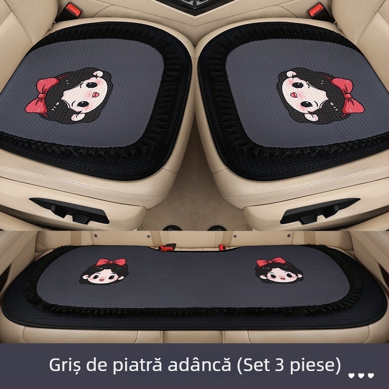 Set de trei perne pentru scaun auto, suprafață din plasă respirabilă, umplutură din burete, design desen animat cusut, potrivit pentru toate sezoanele