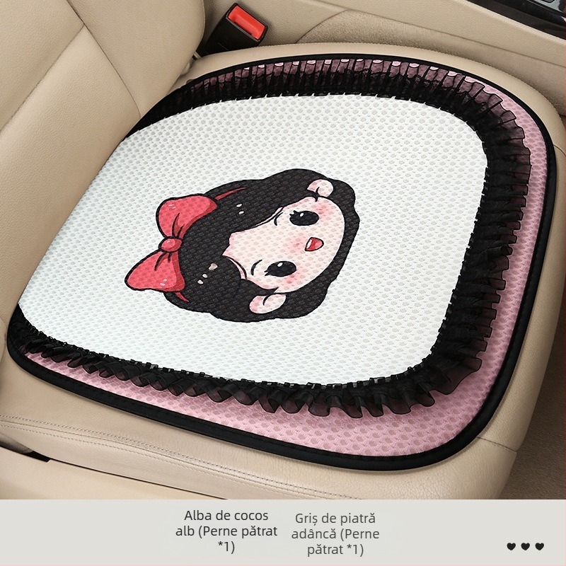 Set de trei perne pentru scaun auto, suprafață din plasă respirabilă, umplutură din burete, design desen animat cusut, potrivit pentru toate sezoanele