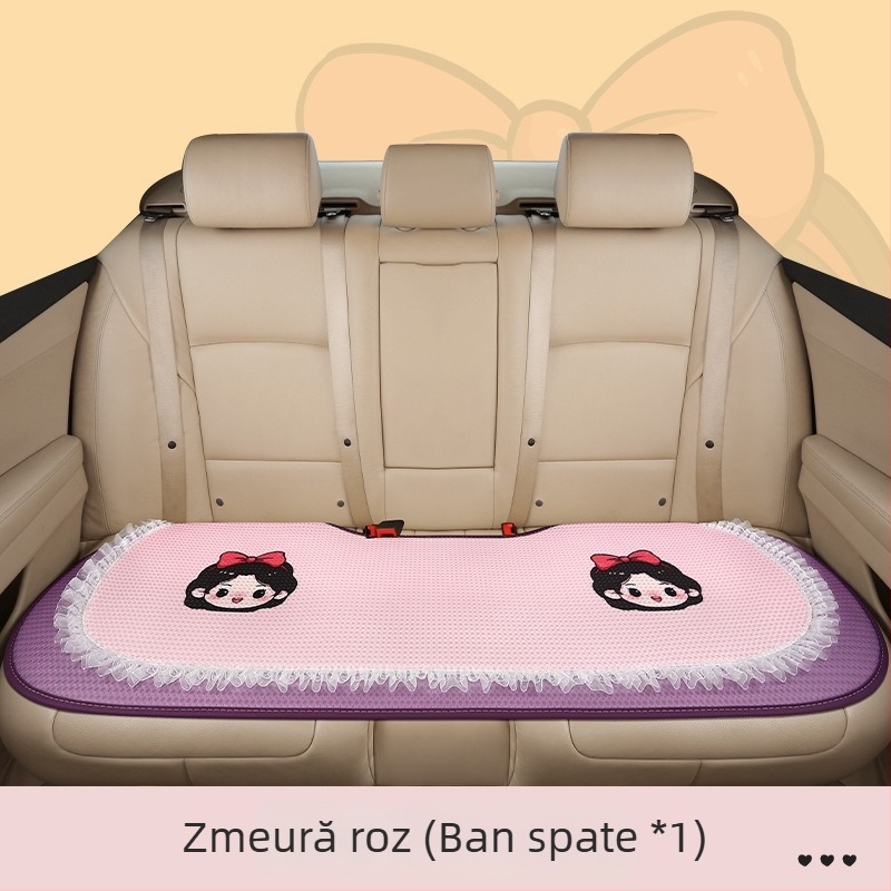 Set de trei perne pentru scaun auto, suprafață din plasă respirabilă, umplutură din burete, design desen animat cusut, potrivit pentru toate sezoanele