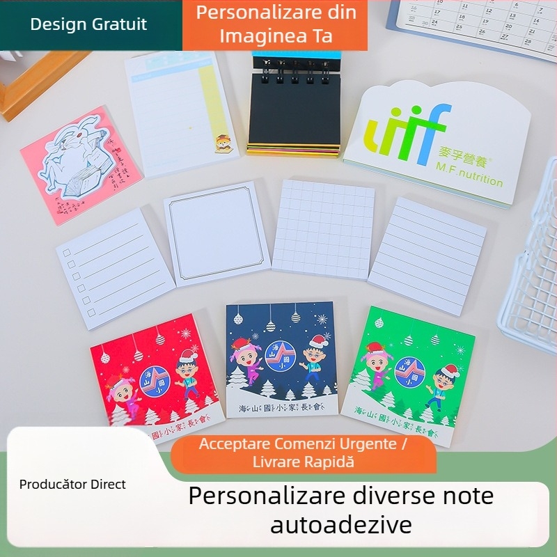 Bloc de notițe autoadeziv pentru studenți – personalizabil, adeziv puternic, bilețele detașabile cu formă neregulată, model Mt-blt, marca Wheat Field
