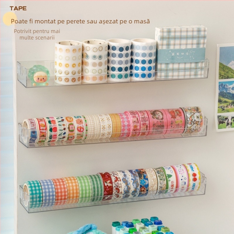 Suport de depozitare pentru bandă Washi, montat pe perete, model cu bandă lungă, material PET, nu necesită perforare