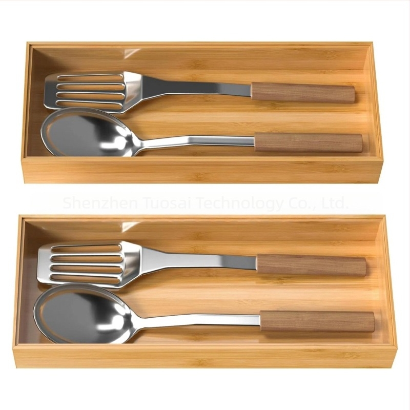 Cutie de depozitare pentru tacâmuri de bucătărie din bambus – Organizator de tacâmuri stivuibile xl023, Minimalist modern