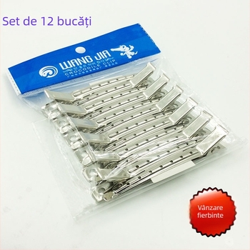 Clip metalic tip duckbill cu cioc lung, design cu șapte găuri, priză ondulată, pachet de 12 bucăți