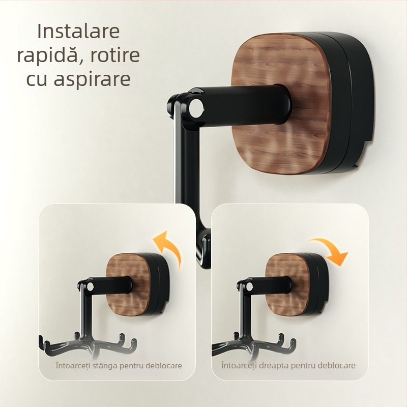 Set rotativ pentru bucătărie cu suport de ventuză — montaj fără găuri, silicon alimentar + beech wood handle