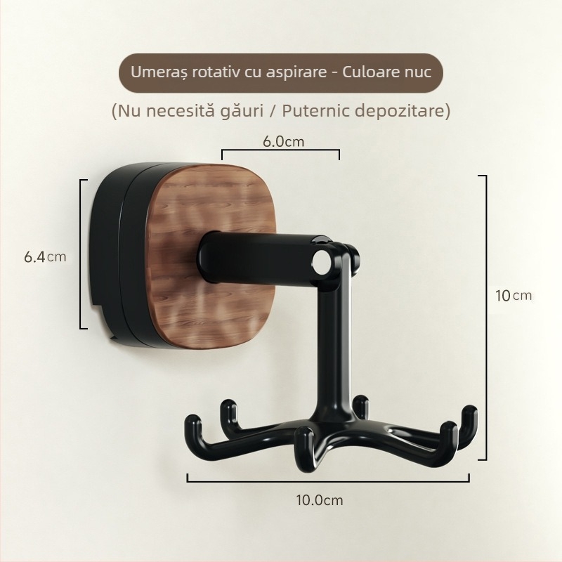 Set rotativ pentru bucătărie cu suport de ventuză — montaj fără găuri, silicon alimentar + beech wood handle