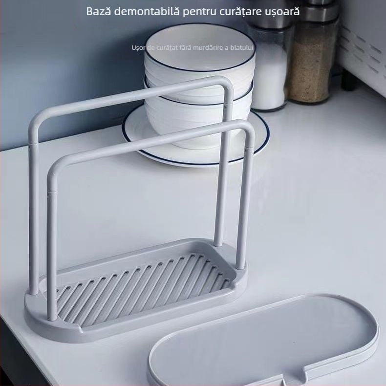 Raft pentru cârpe de bucătărie, organizator vertical cu 2 etaje, din plastic, fără găuri, model YF9773, capacitate 100