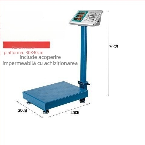 Cântar electronic comercial, capacitate 300 kg, platformă pliabilă, baterie reîncărcabilă, cântărire precisă
