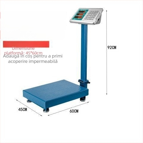 Cântar electronic comercial, capacitate 300 kg, platformă pliabilă, baterie reîncărcabilă, cântărire precisă