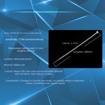 Curea auto-blocantă pentru cabluri HDS-5X200, PA66 nylon, 1,1 mm, -20 până la 105 °C