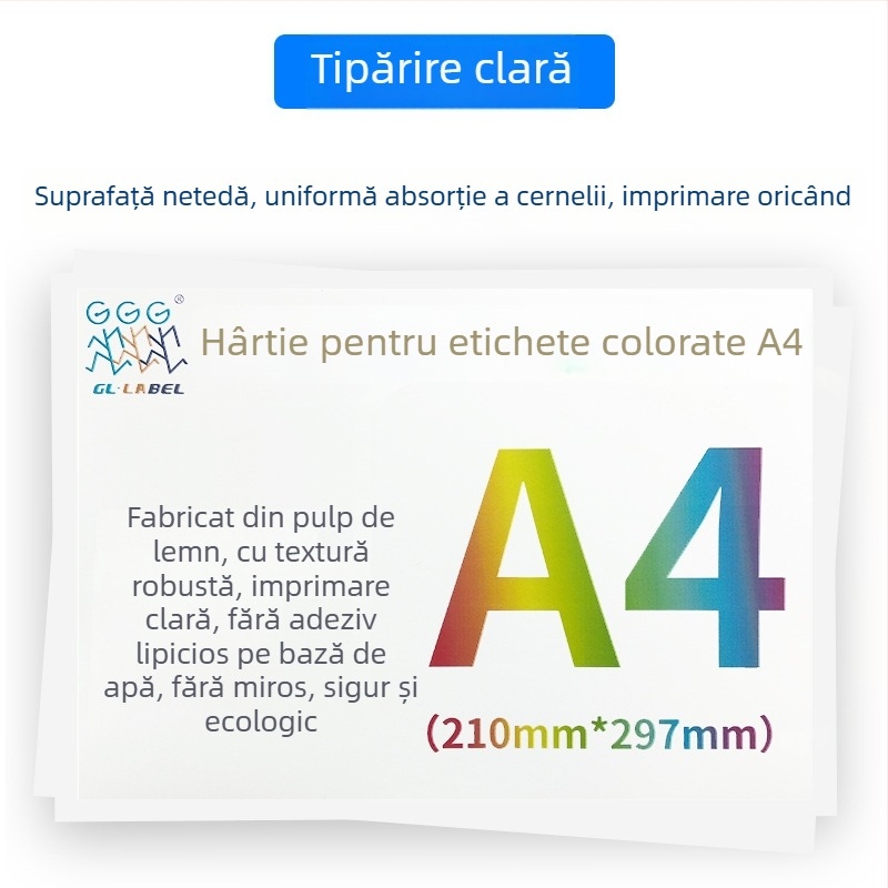 Etichete autocolante din placă de cupru, dreptunghiulare, lucioase, pentru imprimare și inkjet, grosime 0,04 mm, adeziv pe bază de apă, 100 coli