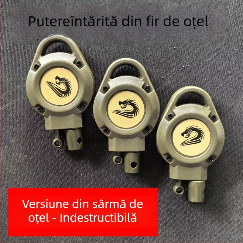 Lanț cheie retractabil cu cablu din oțel, pentru exterior, control manual, telesopic, multifuncțional