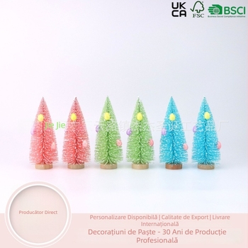 Ornament arborel Paște cu ouă – lucrat manual, personalizabil, imprimare logo (Materiale: ouă PP, bază de lemn, ramă metalică)