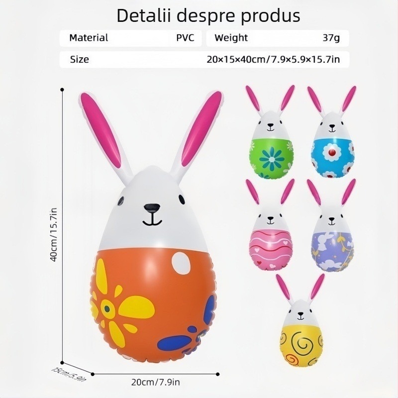 Iepure gonflabil din PVC pentru decor de Paște – utilizare în interior/exterior, vârstă 0–3 ani