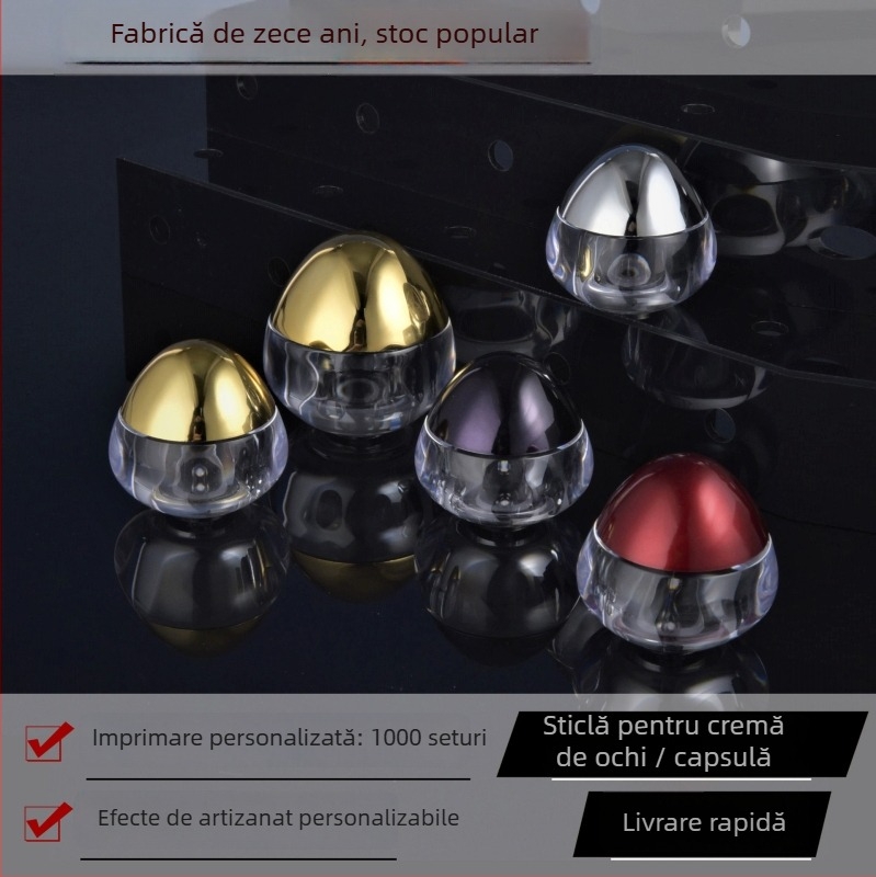 Sticluță acrilică pentru cremă de ochi, în formă de ou, turnare prin injecție, finisaj mat