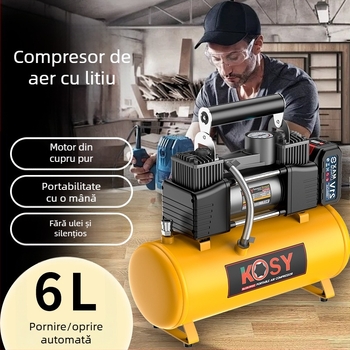 Compresor auto cu două cilindri, 12V, 220W, 50 L/min, funcționare 5–20 min