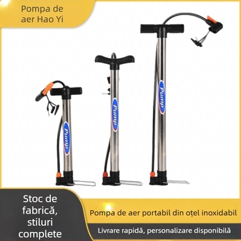 Inflaor manual cu presiune înaltă pentru biciclete, corp din aluminiu, 3 adaptoare pentru duze