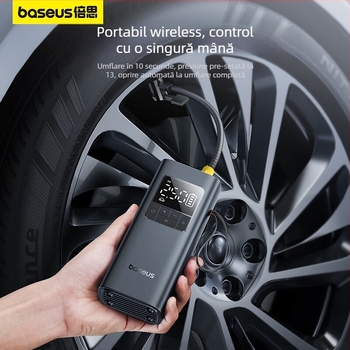 Baseus Ultra-Mini Pro pompă de aer wireless pentru mașină cu afișaj digital și măsurarea presiunii în pneuri