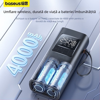 Baseus Ultra-Mini Pro pompă de aer wireless pentru mașină cu afișaj digital și măsurarea presiunii în pneuri