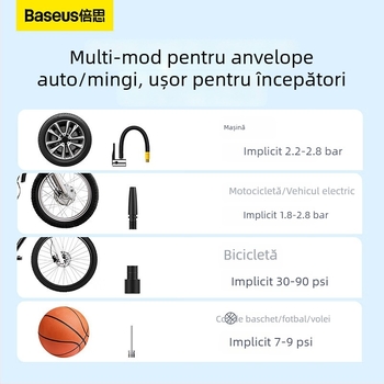 Baseus Ultra-Mini Pro pompă de aer wireless pentru mașină cu afișaj digital și măsurarea presiunii în pneuri