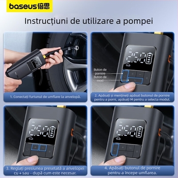 Baseus Ultra-Mini Pro pompă de aer wireless pentru mașină cu afișaj digital și măsurarea presiunii în pneuri