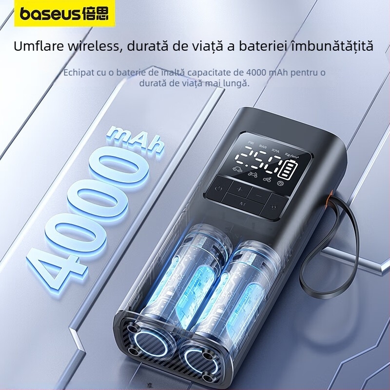 Baseus Ultra-Mini Pro pompă de aer wireless pentru mașină cu afișaj digital și măsurarea presiunii în pneuri