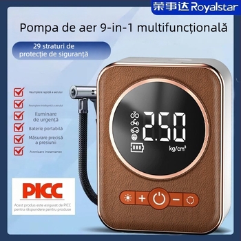 Pompa de aer pentru mașină și motocicletă – pompă wireless de urgență cu afișaj digital, 12V, 80W, debit 35 L/min, umflare extrem de rapidă