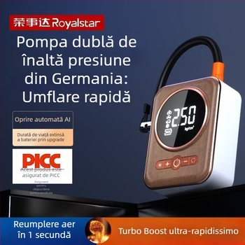 Pompa de aer pentru mașină și motocicletă – pompă wireless de urgență cu afișaj digital, 12V, 80W, debit 35 L/min, umflare extrem de rapidă