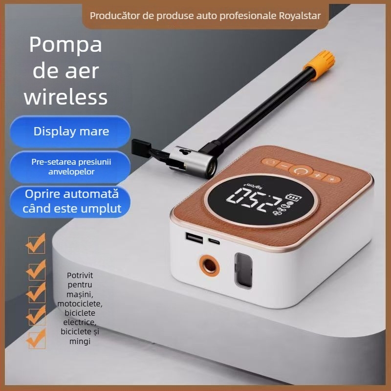Pompa de aer pentru mașină și motocicletă – pompă wireless de urgență cu afișaj digital, 12V, 80W, debit 35 L/min, umflare extrem de rapidă