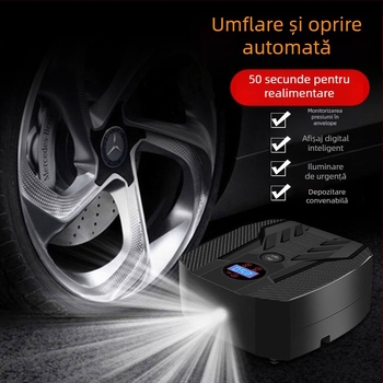 Unilite Pompa de anvelope auto cu afișaj digital, pompă de aer portabilă 12V pentru mașini și biciclete, cu LED