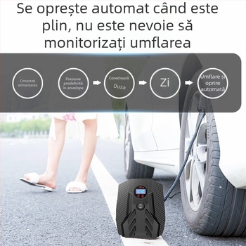Unilite Pompa de anvelope auto cu afișaj digital, pompă de aer portabilă 12V pentru mașini și biciclete, cu LED