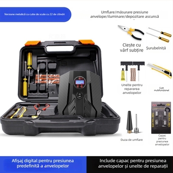Unilite Pompa de anvelope auto cu afișaj digital, pompă de aer portabilă 12V pentru mașini și biciclete, cu LED