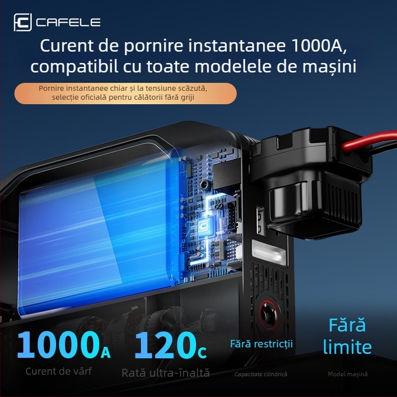 Cafele sursă de pornire de urgență pentru mașină, cu ecran tactil, pompă de aer încorporată, manometru pentru presiunea pneurilor și încărcare rapidă