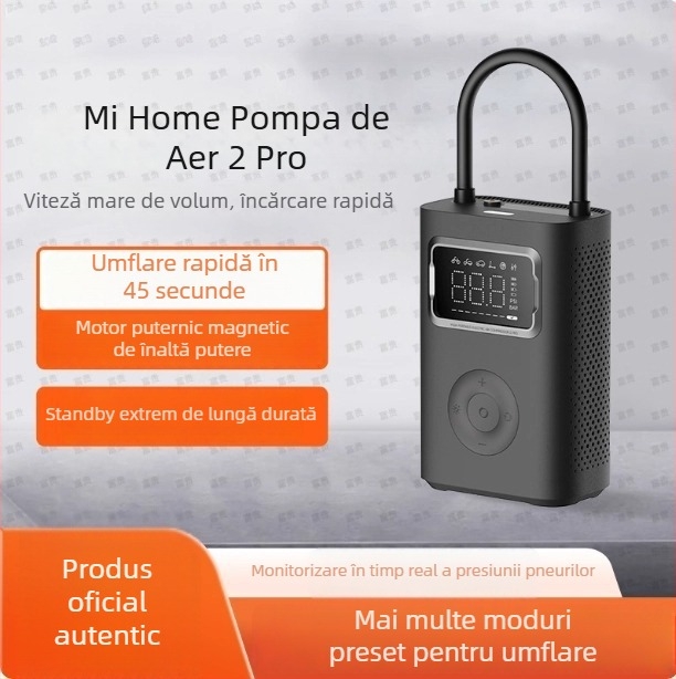 Pompa portabilă pentru pneuri auto, compatibilă cu Mijia 2Pro, ABS carcasă, 12V, 80W, alimentare USB, cilindru unic, afișaj indicator, 5–20 minute funcționare continuă