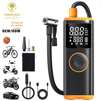 Pompa de aer pentru mașină cu afișaj digital, alimentare duală fără fir, compresor portabil pentru anvelope – 12V, baterie Li-ion, cablu de 3 m, 35 L/min, 120 W