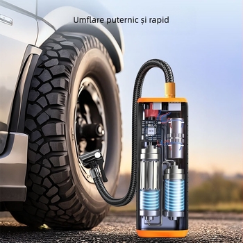 Pompa de aer pentru mașină cu afișaj digital, alimentare duală fără fir, compresor portabil pentru anvelope – 12V, baterie Li-ion, cablu de 3 m, 35 L/min, 120 W