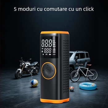 Pompa de aer pentru mașină cu afișaj digital, alimentare duală fără fir, compresor portabil pentru anvelope – 12V, baterie Li-ion, cablu de 3 m, 35 L/min, 120 W