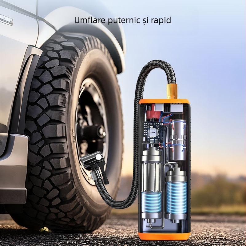 Pompa de aer pentru mașină cu afișaj digital, alimentare duală fără fir, compresor portabil pentru anvelope – 12V, baterie Li-ion, cablu de 3 m, 35 L/min, 120 W