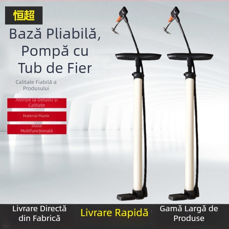 Pompa manuală cu bază pliabilă și țeavă de fier pentru mașină, vehicul electric și bicicletă – pompă de aer pentru uz casnic, multifuncțională