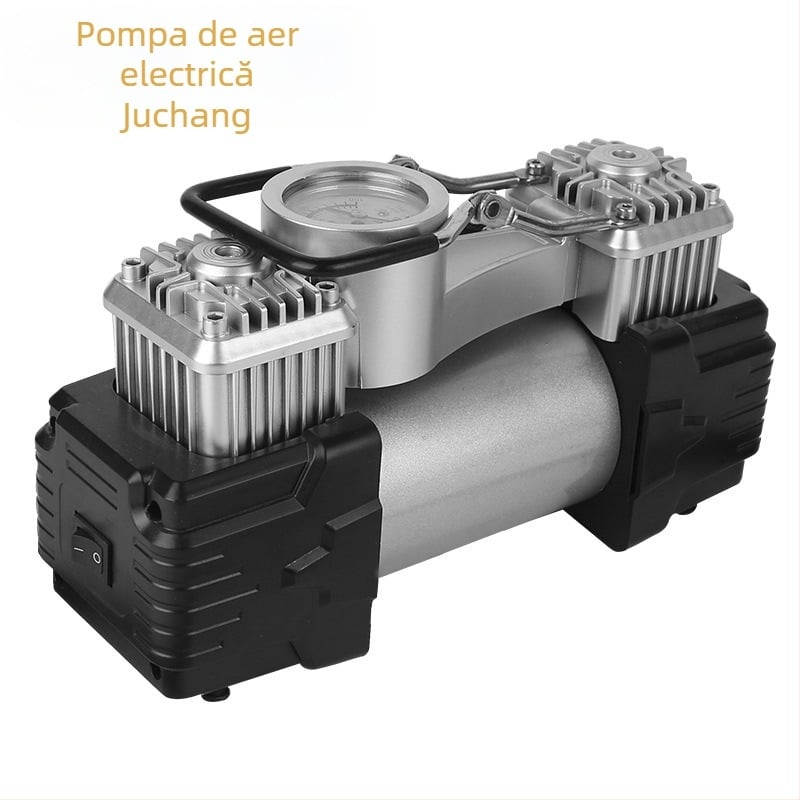 Pompa de cauciuc auto cu cilindru dublu, 12V, 280W, 70 L/min, cu manometru