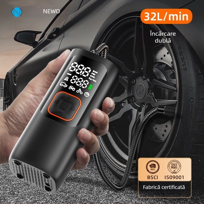 Woxin pompă de aer auto cu 19 cilindri pentru SUV-uri, motociclete și vehicule electrice — fără fir, reîncărcabilă 12V 80W, afișaj digital, LED, manometru pentru presiunea pneurilor, încărcare USB