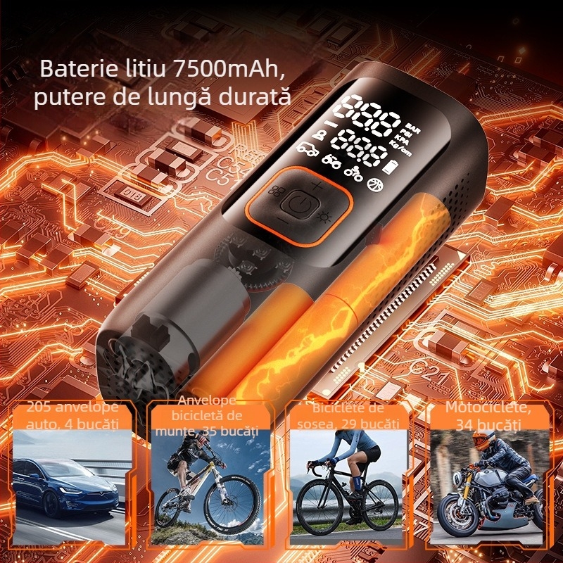 Woxin pompă de aer auto cu 19 cilindri pentru SUV-uri, motociclete și vehicule electrice — fără fir, reîncărcabilă 12V 80W, afișaj digital, LED, manometru pentru presiunea pneurilor, încărcare USB